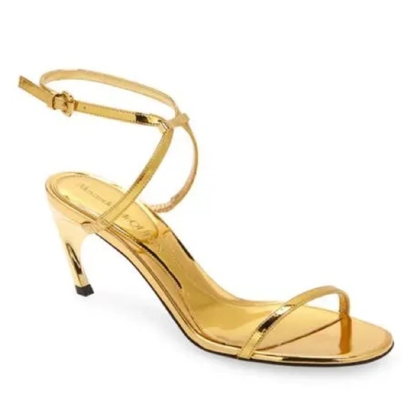 New Alexander McQueen Armadillo Ankle Strap Sandals Heels Metallic Gold Sz 36.5 - Picture 1 of 16